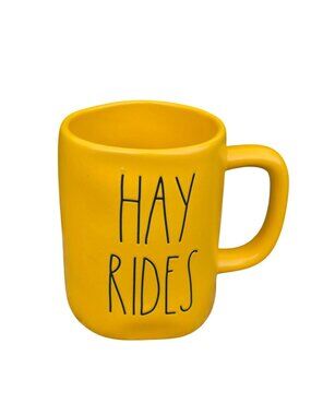 Rae Dunn Hay Rides Yellow Fall Mug Long Letter GUC